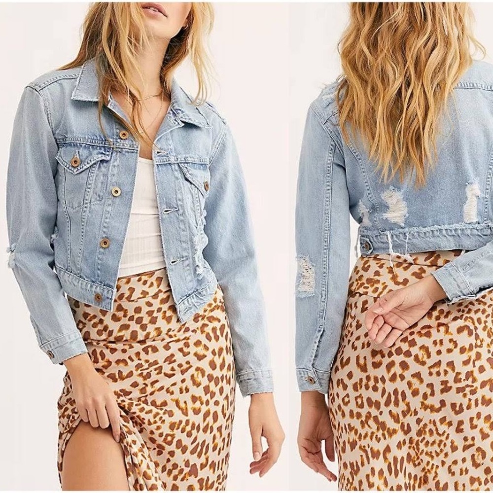 NSF “Zella” cropped distressed Jean jacket Size Small